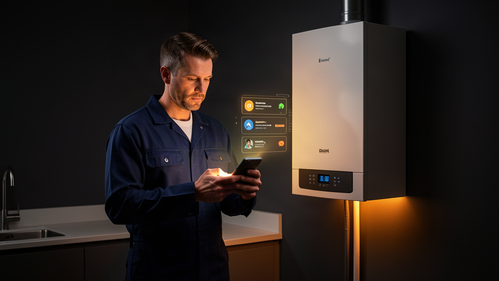 AI for heating engineers — a UK heating engineer answering a breakdown call with an AI phone agent